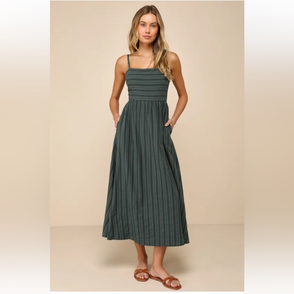 Lulus feeling the best Women's Green stripes Tie-Back Midi Dress size M New #3G